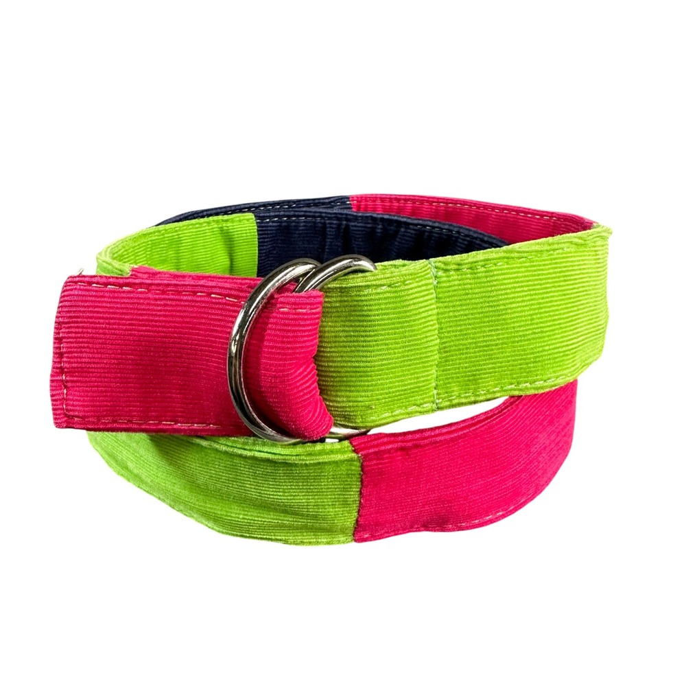 Susan Towner Colorblock Corduroy D-Ring Belt Pink Green Navy USA Made Large
